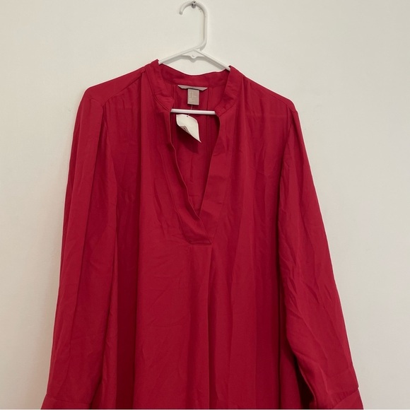NEW NWT H&M Plus Size Red Pleated V-Neck Long Sleeve Shirt Dress Shift Dress 22 - Picture 3 of 16